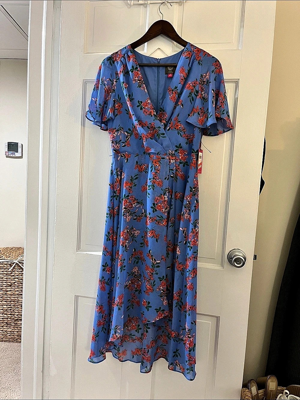 Vince Camuto Floral Flutter Sleeve High-Low Midi Dress Floral Midi Dress in Blue